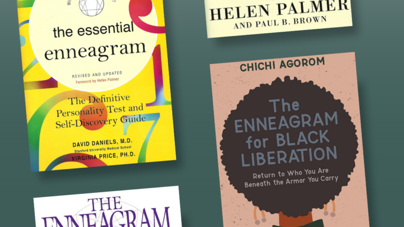 Several books written by Narrative Enneagram faculty, teachers, and practitioners on a green background